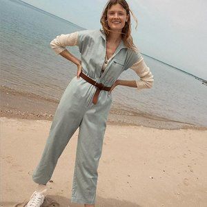 Short-Sleeve Zip-Pocket Coverall Jumpsuit